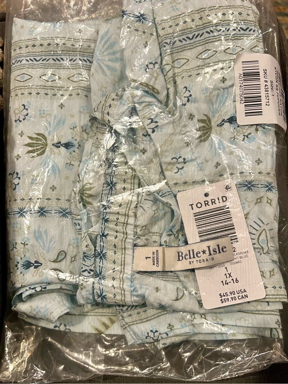 Belle Isle Popover Blouse by Torrid Light Blue Floral Top - Size 1